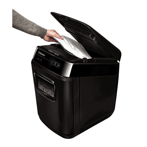 Fellowes AutoMax 200M – Aktenvernichter mit Autofeed 200 Blatt, DIN P-5, Partikelschnitt 2 × 14 mm, 32 l