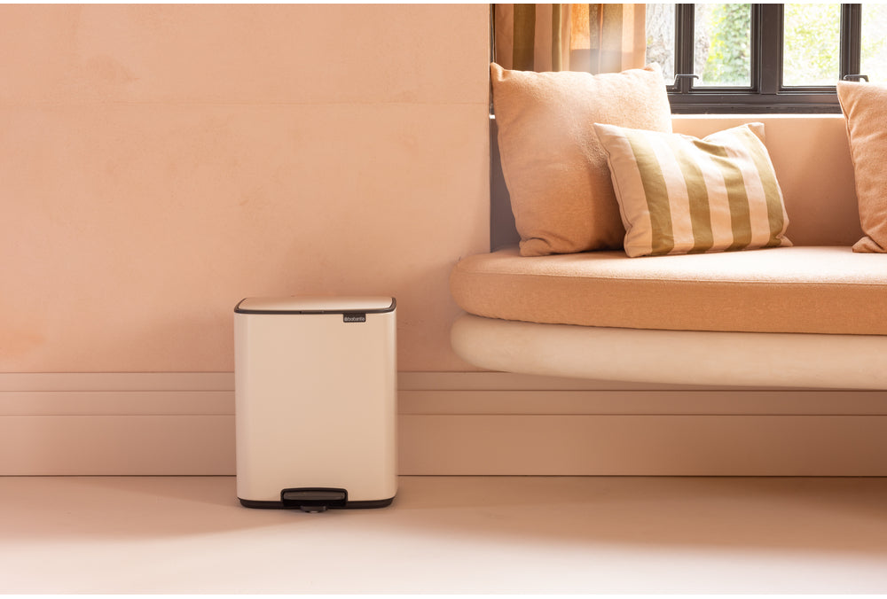 Brabantia Papierkorb Bo – 12 l – Stahl, beige – B × H × T 292 × 369 × 263 mm