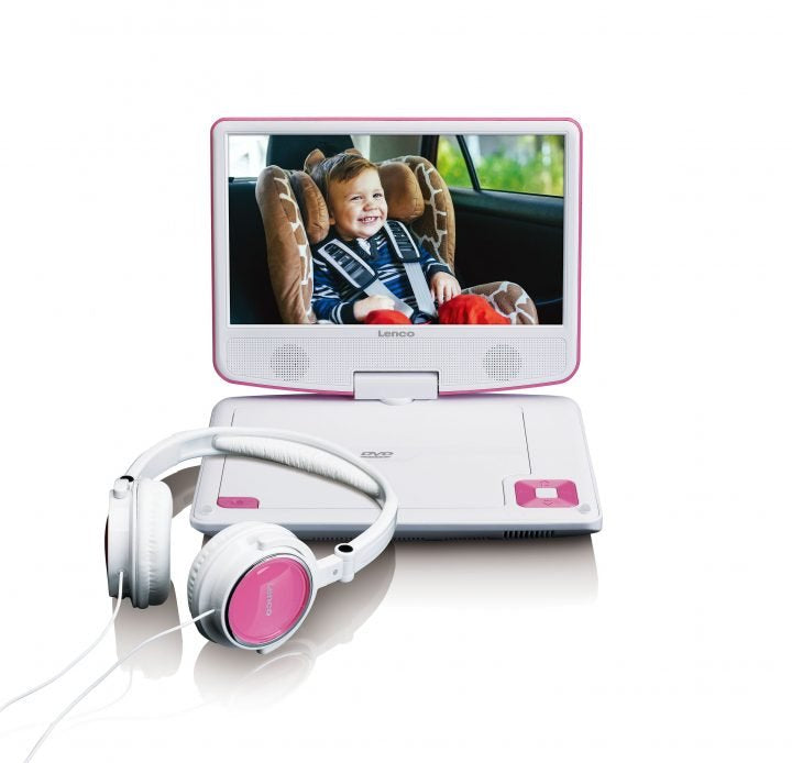 Lenco DVP-910PK – 8,9" Tragbarer DVD-Player, TFT 16:9, 90 min Akku, USB – Pink