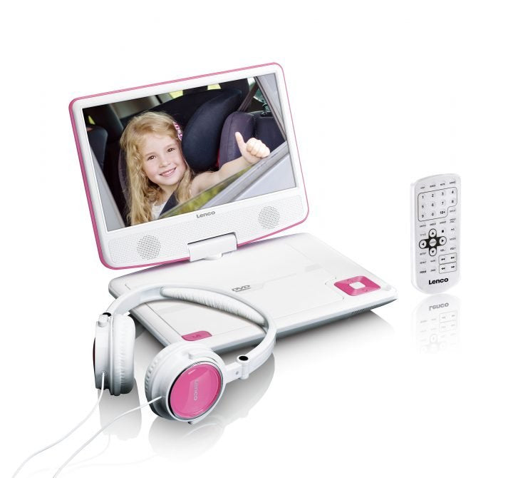 Lenco DVP-910PK – 8,9" Tragbarer DVD-Player, TFT 16:9, 90 min Akku, USB – Pink