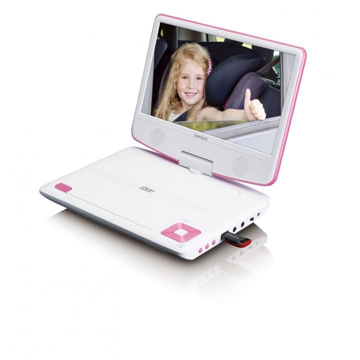 Lenco DVP-910PK – 8,9" Tragbarer DVD-Player, TFT 16:9, 90 min Akku, USB – Pink