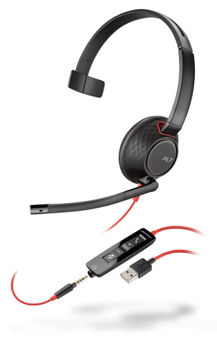 Poly Blackwire 5210 C5210 USB A – Mono Headset – USB‑A – Boom-Mikrofon, Rauschunterdrückung – Schwarz/Rot