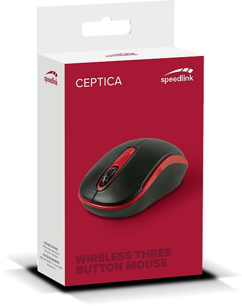 SPEEDLINK Ceptica – Maus – Kabellos (2,4 GHz), 1600 DPI, beidhändig, Schwarz/Rot
