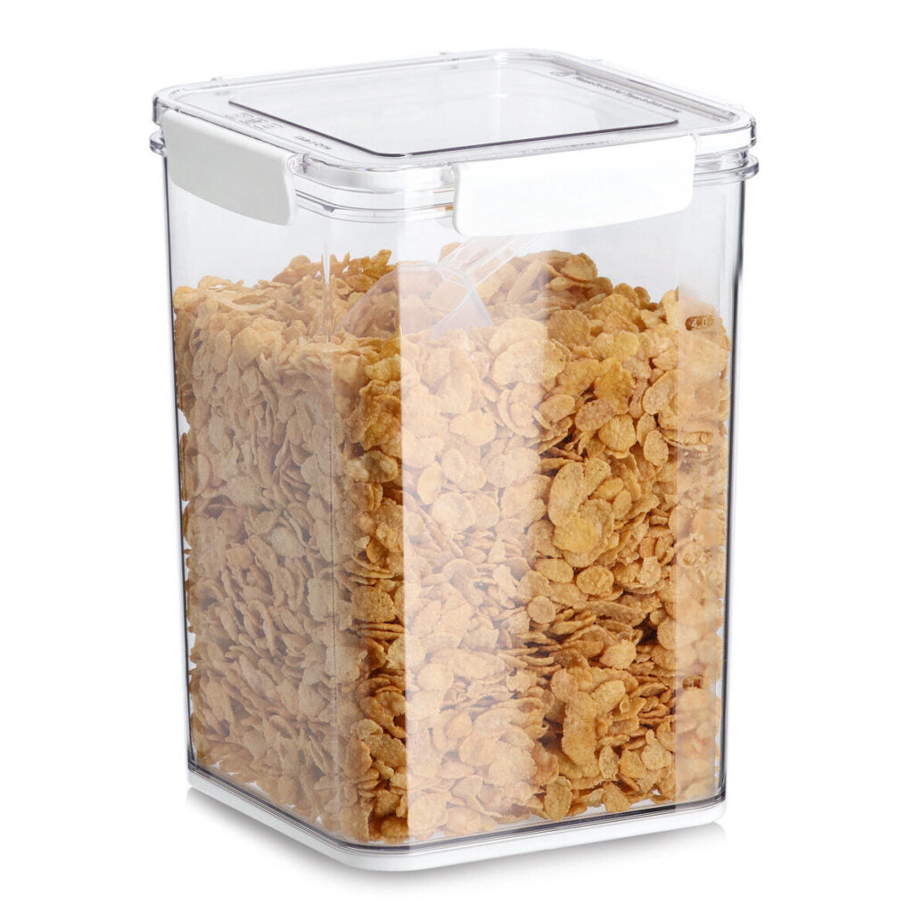 Zeller Present Vorratsdose 5,1 l, 18 × 18 × 24,7 cm, Kunststoff, transparent/weiss, mit Löffel
