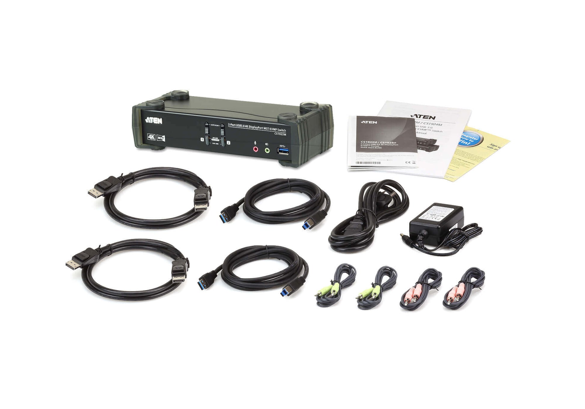 ATEN CS1922M KVM-Switch – DP-Eingang, 2× DP, 1× HDMI, USB 3.0, 3,5 mm Audio