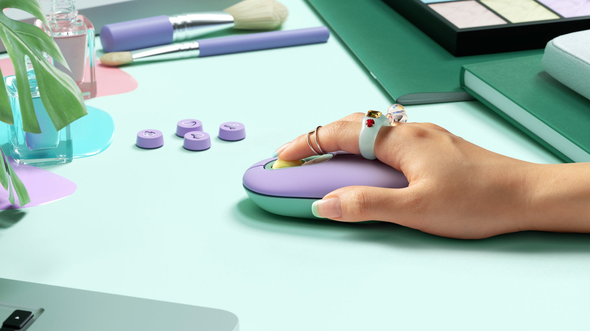 Logitech POP Mouse Daydream Mint Maus – kabellos, Bluetooth + 2,4 GHz, 4'000 dpi, 4 Tasten, beidhändig, grün
