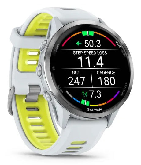 Garmin Forerunner 970 – GPS-Smartwatch – 47 mm, 1,4" AMOLED, Saphirglas, 5 ATM, Gelb, Weiss Sportarmband