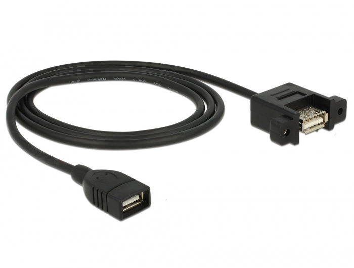 DeLOCK USB-A Verlängerungskabel (Buchse auf Buchse) – USB 2.0 (480 Mbit/s) – 1 m – Verschraubbar – Schwarz