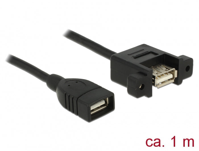 DeLOCK USB-A Verlängerungskabel (Buchse auf Buchse) – USB 2.0 (480 Mbit/s) – 1 m – Verschraubbar – Schwarz