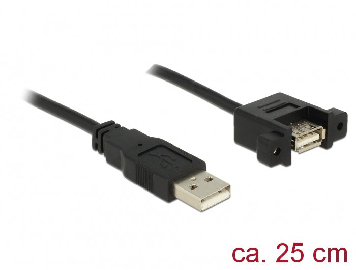 DeLOCK USB-A Verlängerungskabel (Stecker auf Buchse) – USB 2.0 (480 Mbit/s) – 0,25 m – Schwarz