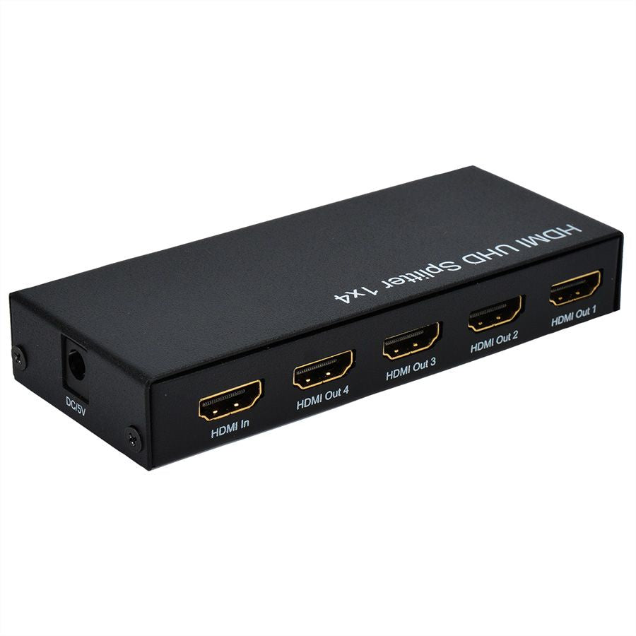 ROLINE HDMI-Splitter, 1× HDMI In / 4× HDMI Out, 4K@60 Hz, 3D, für HDMI-Geräte, Schwarz