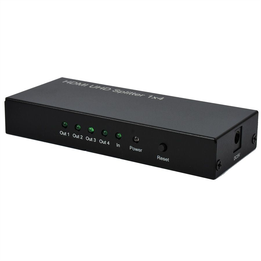 ROLINE HDMI-Splitter, 1× HDMI In / 4× HDMI Out, 4K@60 Hz, 3D, für HDMI-Geräte, Schwarz