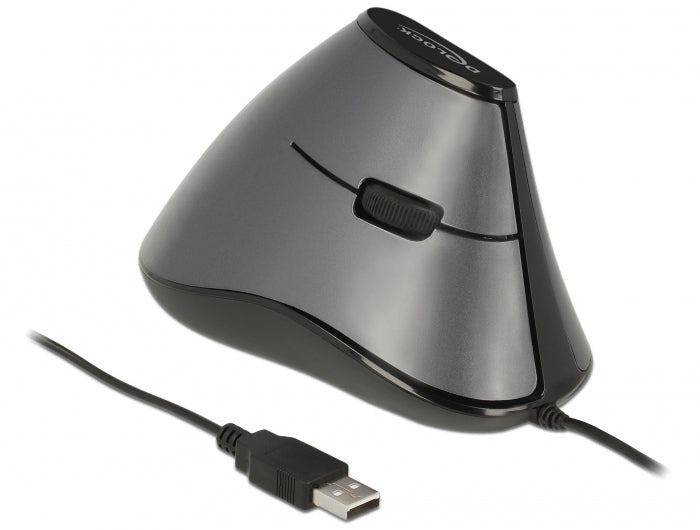 DeLOCK 12527 Ergonomische Maus – kabelgebunden, 800 dpi, 4 Tasten, für Rechtshänder, Daumentaste, schwarz/grau