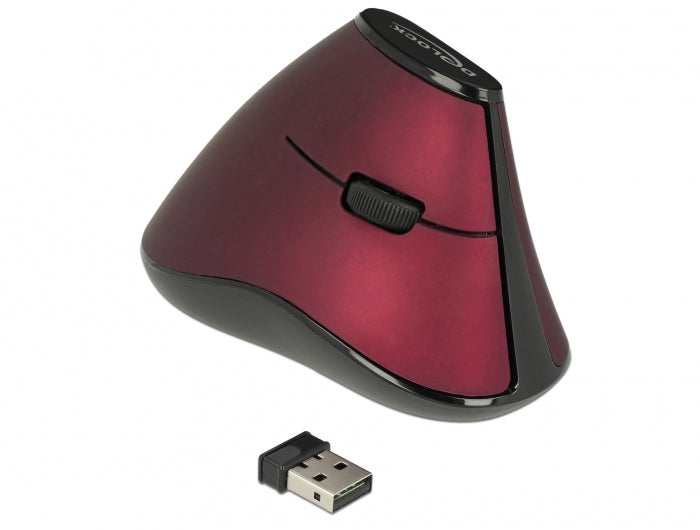 DeLOCK 12528 Ergonomische Maus – kabellos, 2,4 GHz (USB-A), 5 Tasten, für Rechtshänder, Daumentaste, weinrot