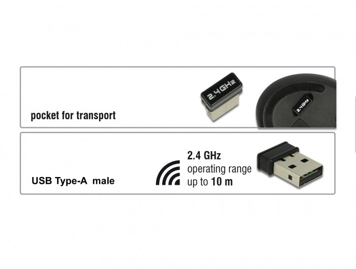 DeLOCK 12528 Ergonomische Maus – kabellos, 2,4 GHz (USB-A), 5 Tasten, für Rechtshänder, Daumentaste, weinrot