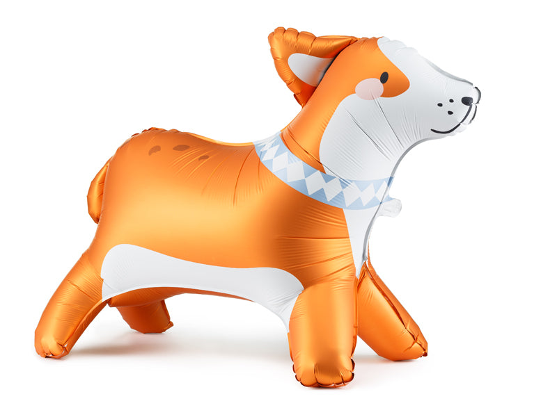 PartyDeco Folienballon Corgi – orange/weiss – 88 × 70 cm – 1 Stk