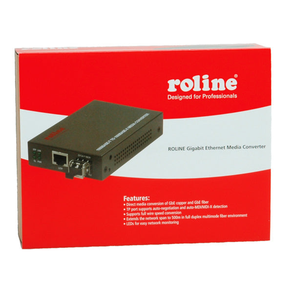 ROLINE RC-1000SX/LC – Medienkonverter – 1000Base-SX, 1× RJ-45 1G, 1× LC, Multimode, Reichweite 500 m, Schwarz