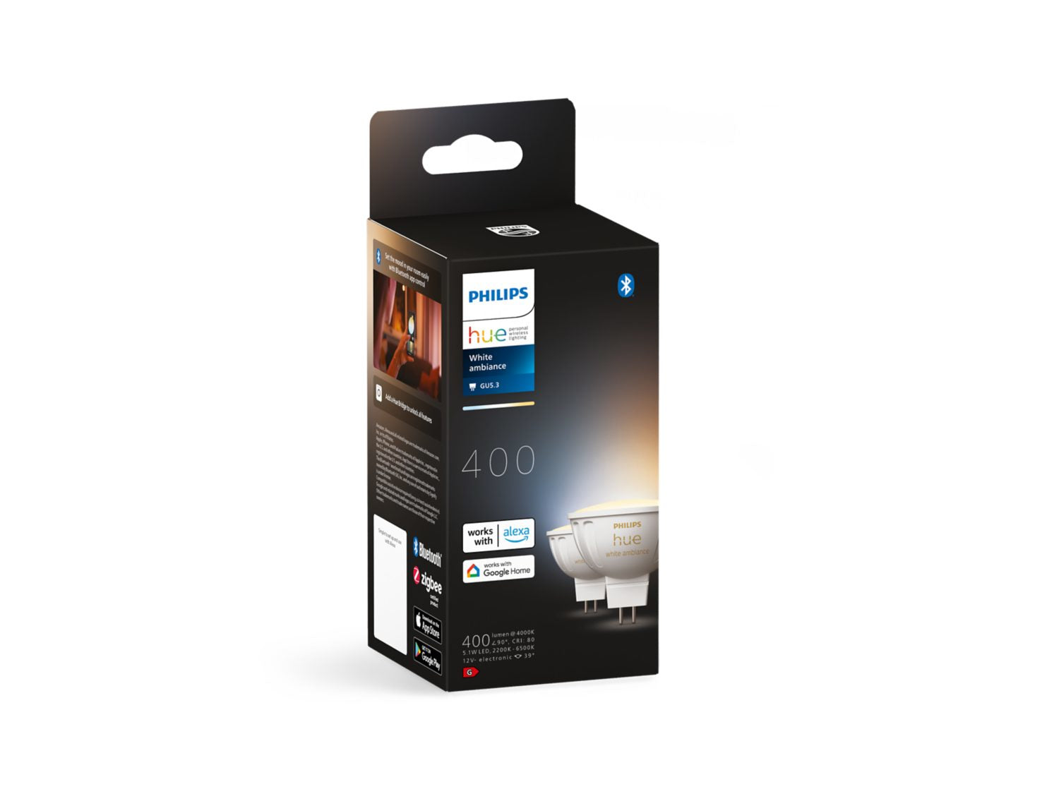 Philips Hue Smart-Leuchtmittel GU5.3 MR16 – 2000–6500 K, 400 lm, 5,1 W, Zigbee – für Philips Hue – 2 Stk.