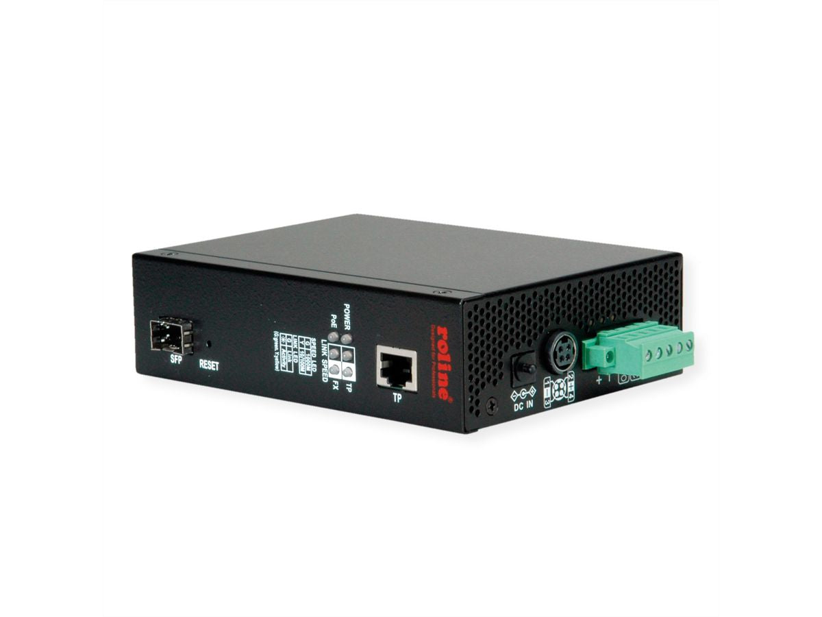 ROLINE Medienkonverter – Gigabit, 1× RJ‑45, 1× SFP (1000Base‑SX, Multi‑Mode, 500 m), PoE (802.3af/at/bt)