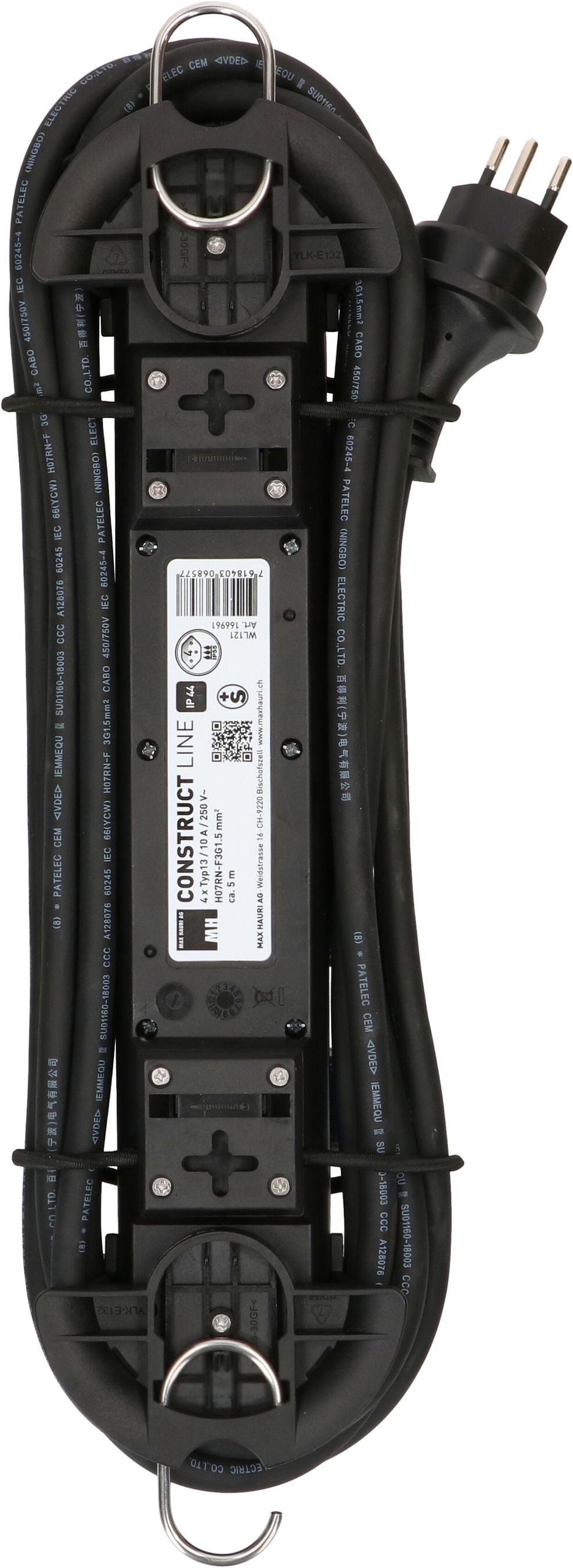 Max Hauri AG Max Hauri Construct Line SZ/BL – Steckdosenleiste, 4× T13, mit 4 Schaltern, 5 m, Stecker T13, IP55