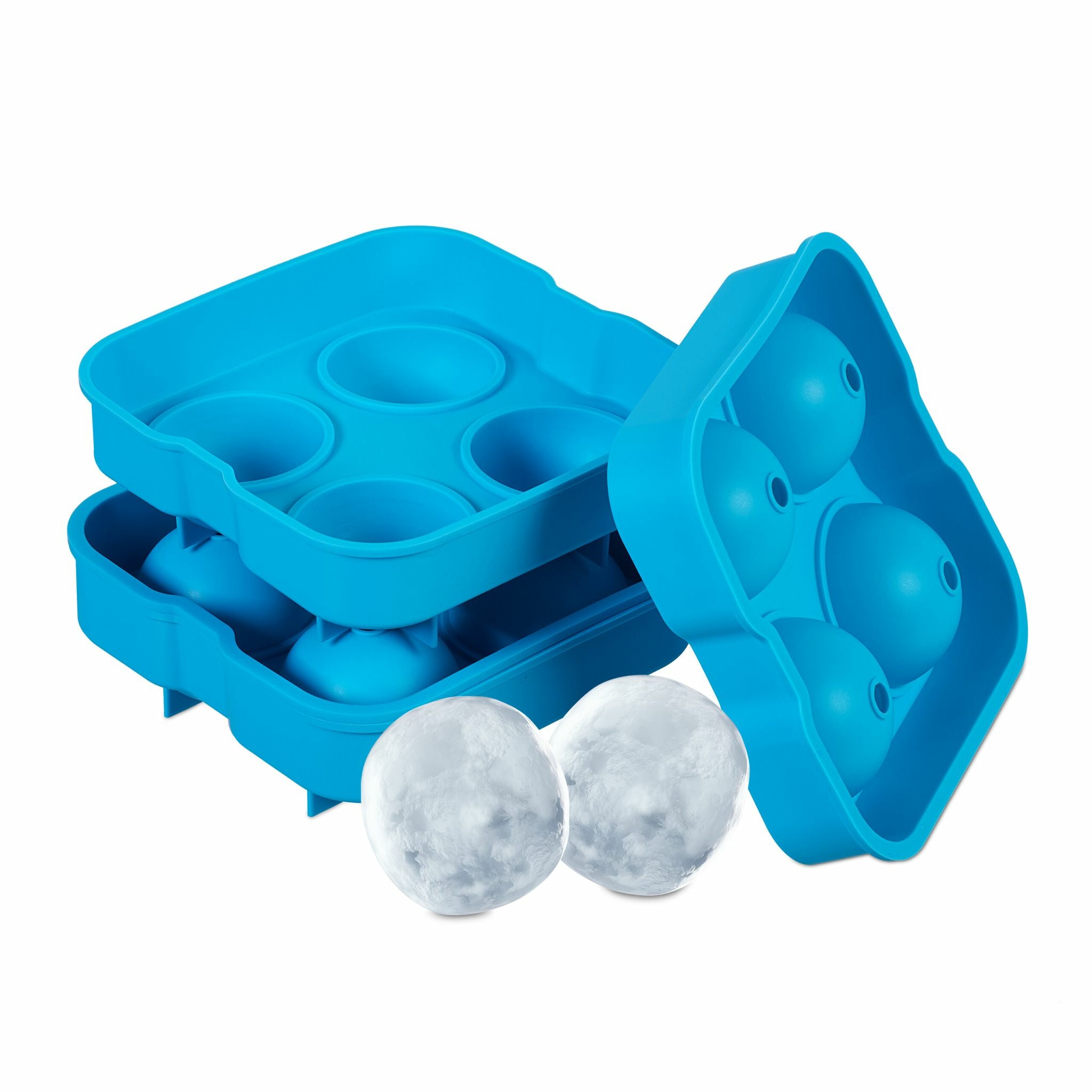 Relaxdays Eiswürfelform Kugel 2er-Set, Ø 4,5 cm × 5 cm, Silikon, Blau