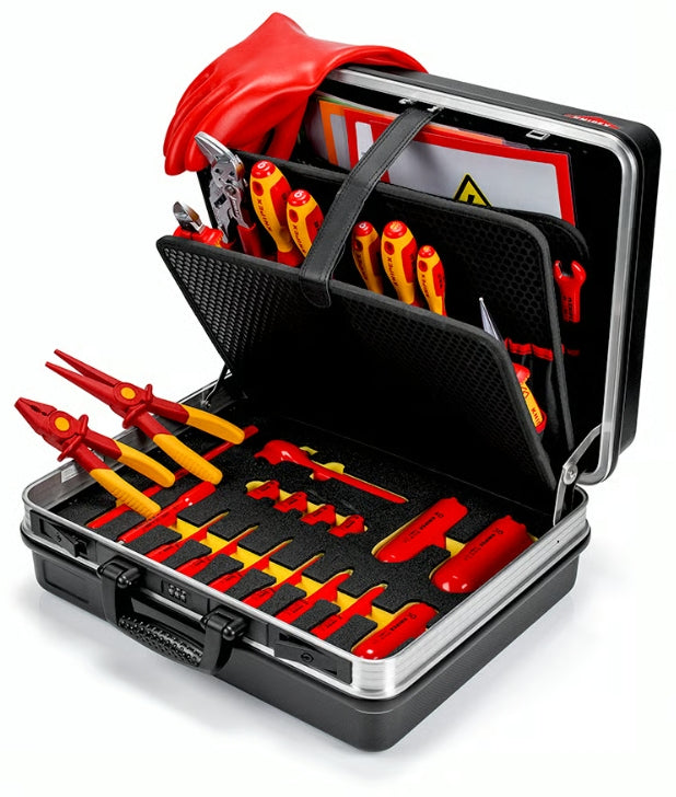 Knipex Werkzeugkasten 00 21 05 EV, 410 × 410 × 200 mm, Aluminium, grau, Handgriff, verschliessbar (Code)