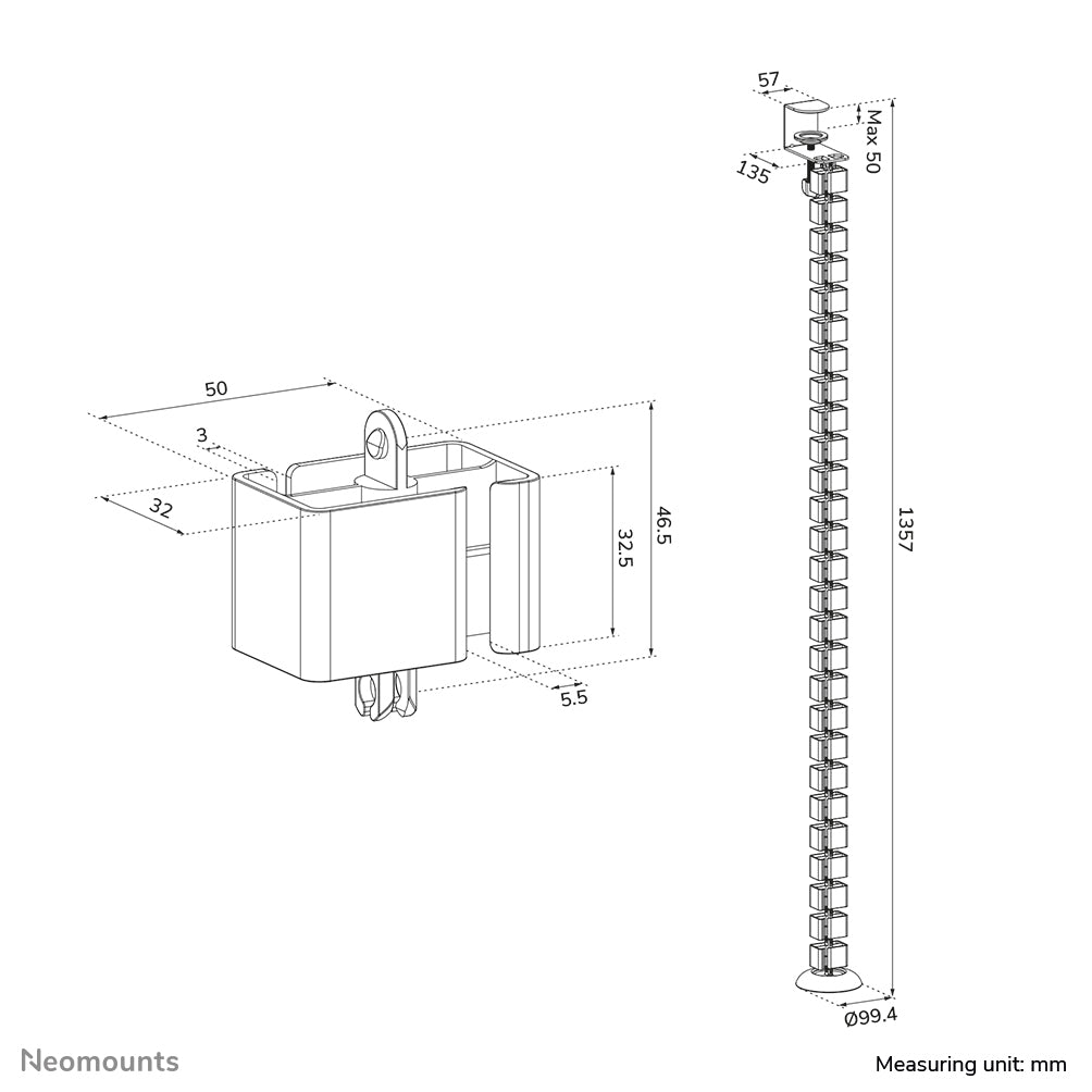 Neomounts ADS06-131WH Kabelschlange – 1,4 m – Stahl – Weiss, Schraubbefestigung