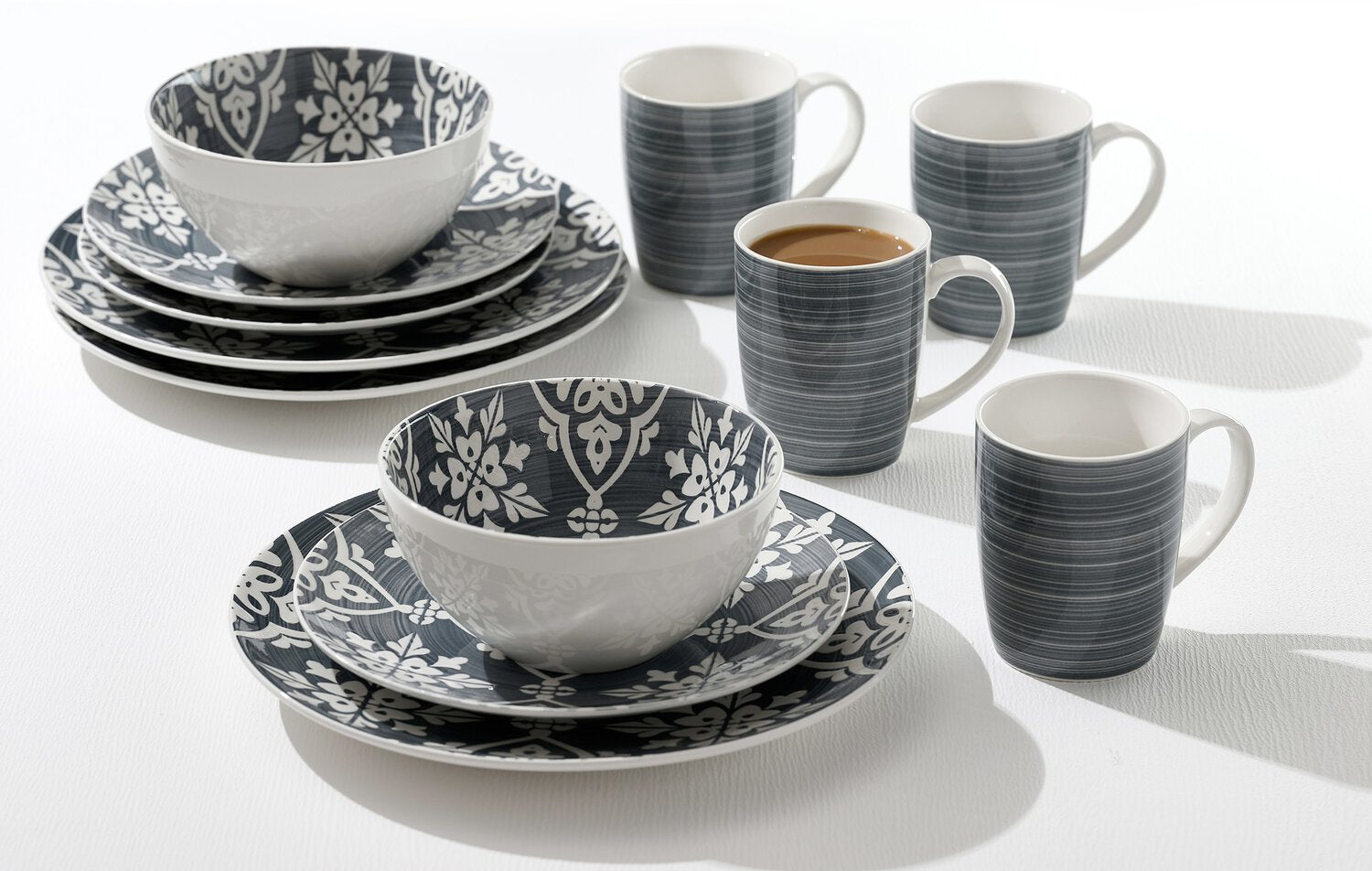 Ritzenhoff & Breker Geschirrset Salina – 16-teilig, Ø 26,5/15,5 cm, Steinzeug, Grau, spülmaschinenfest