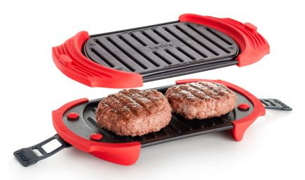 Lékué Mikrowellen-Grill, 14,8 × 25,2 × 5,4 cm, Silikon, mit abnehmbarem Deckel, Rot/Schwarz