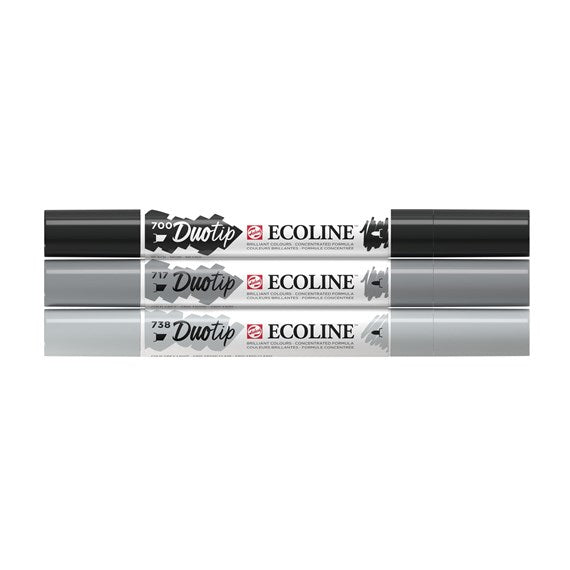 Talens Ecoline Duotip Filzstifte, Doppelspitze – Keil/Rund, wasservermalbar, 3 Farben