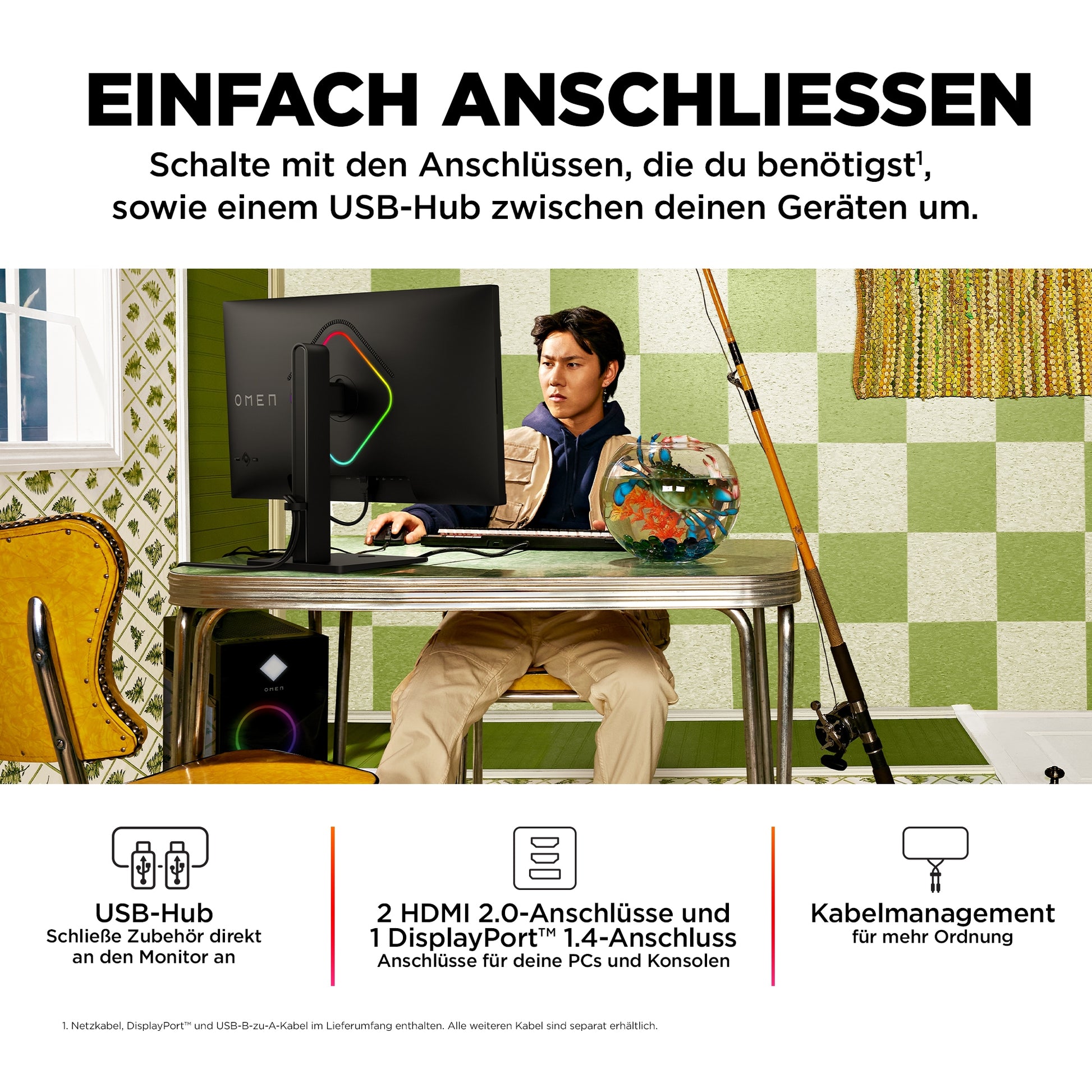 HP OMEN 27qs – Monitor, 27" 2560 × 1440 (WQHD), IPS, 240 Hz, 400 cd/m², VESA 100 × 100, Schwarz
