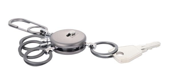 TROIKA Schlüsselring Rund – 4 ausklinkbare Ringe, Messing, Grau, 50 × 93 × 9 mm