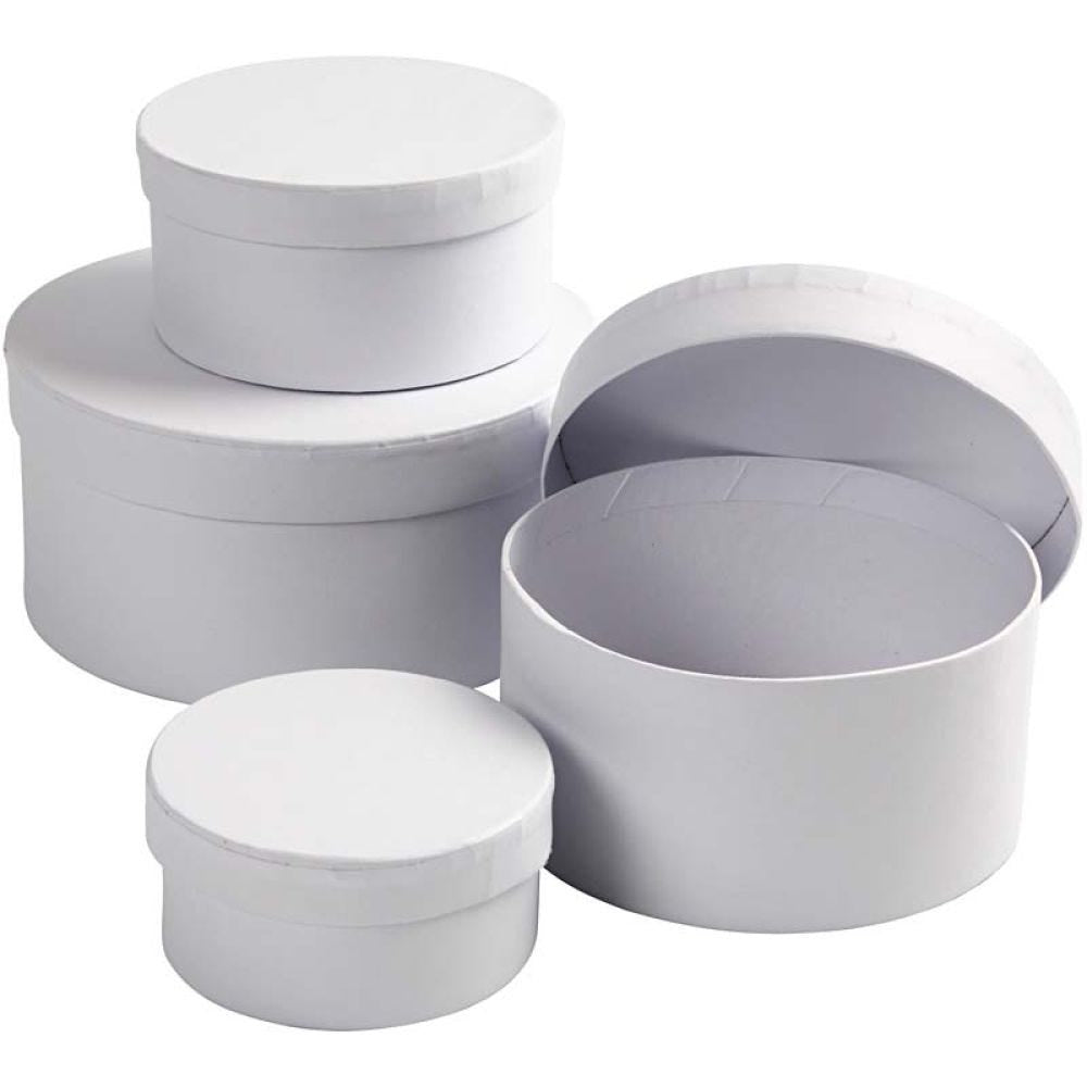 Creativ Company Geschenkbox rund, Karton, weiss – Ø 80 mm × 40 mm – mit Deckel – 4 Stk.