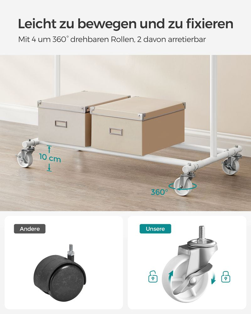 Songmics Garderobenständer (mit Rollen, 90 kg Tragkraft) – Stahl – Weiss – 1'600 mm