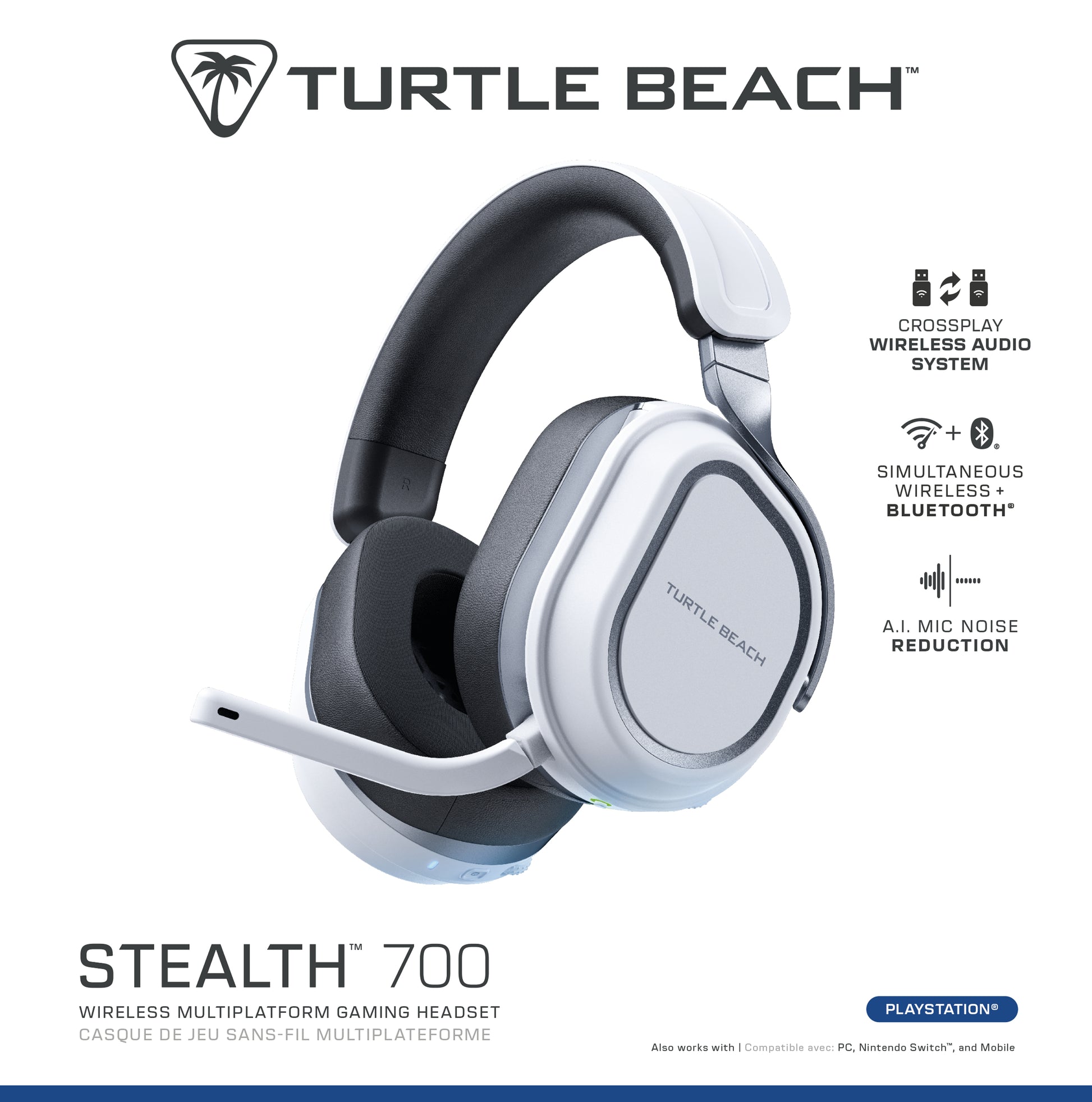 Turtle Beach Stealth 700 Gen 3 – Kabelloses Gaming-Headset – 2,4 GHz + Bluetooth – Weiss – für PS5 – bis 80 h