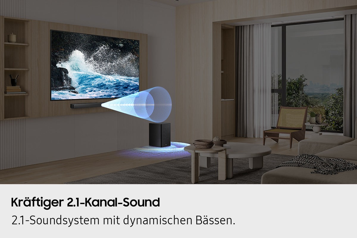 Samsung HW-B460GF – Soundbar – 2.1, DTS Virtual:X, mit kabellosem Subwoofer – Schwarz