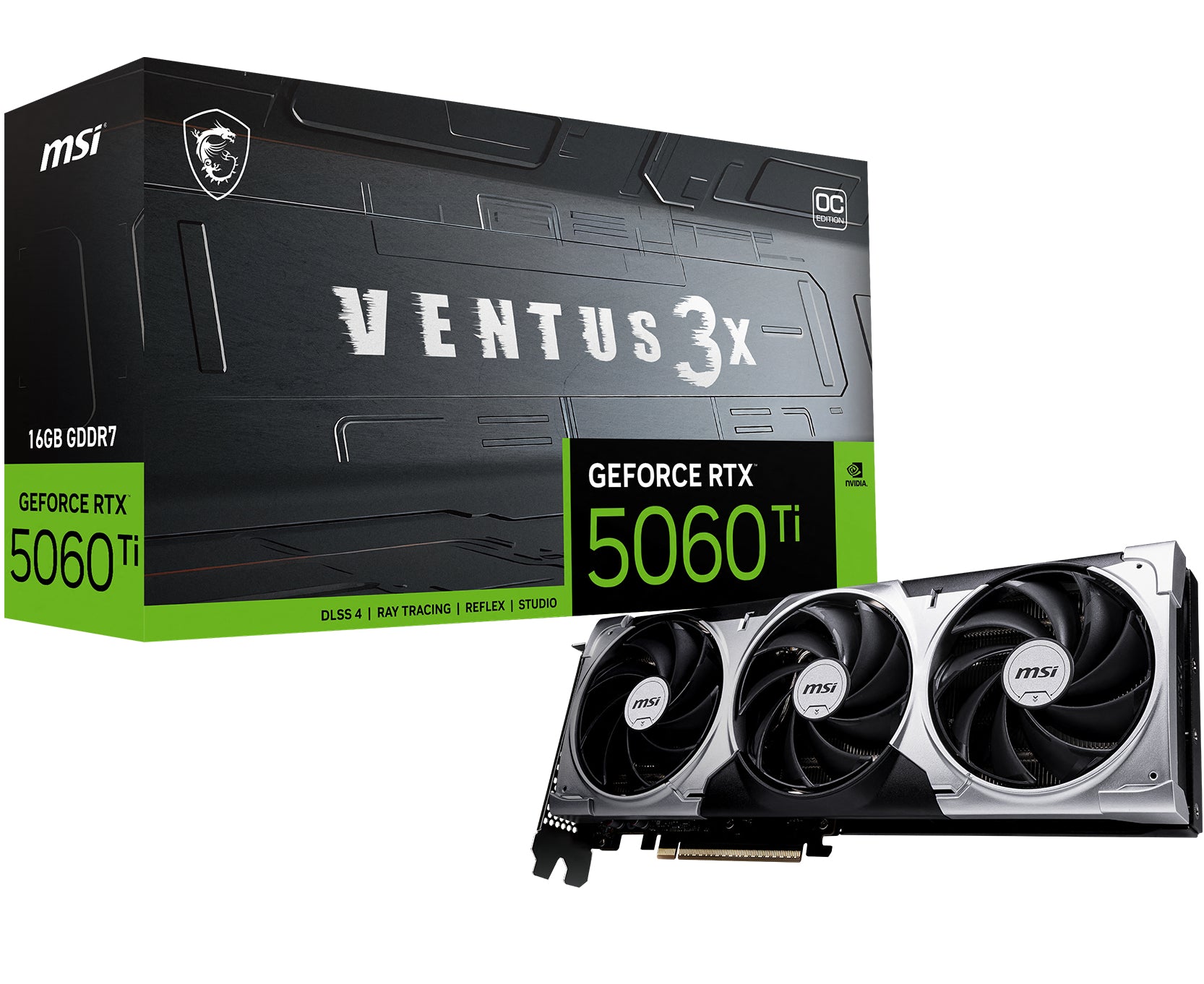 MSI GeForce RTX 5060 Ti 16 GB VENTUS 3X OC – PCIe Grafikkarte – 3×DisplayPort, 1×HDMI, PCIe 5.0, 1×16‑pin