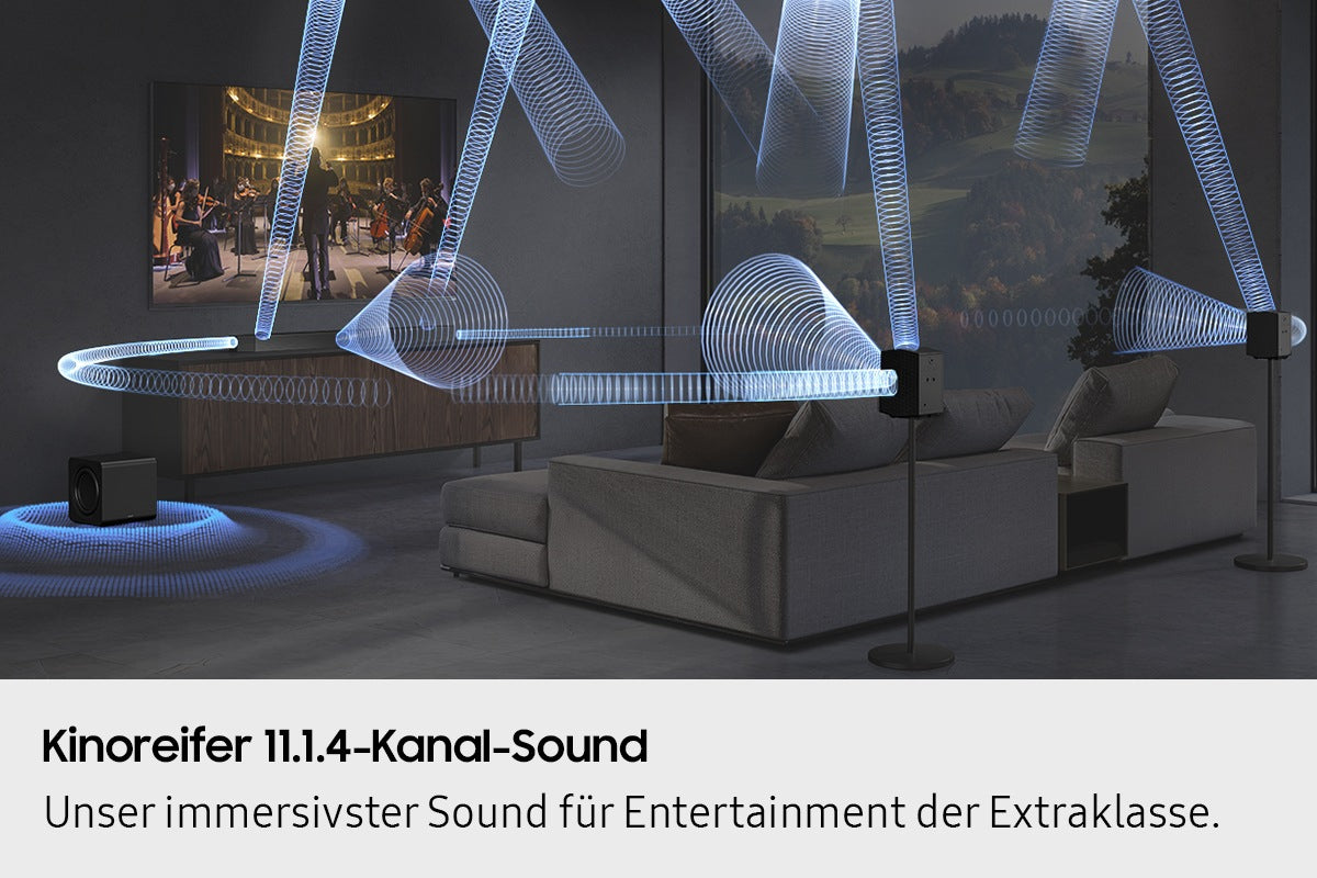 Samsung HW-Q995GF – Soundbar – 11.1.4, Dolby Atmos/DTS:X, mit kabellosem Subwoofer & Rücklautsprechern, Titan Schwarz