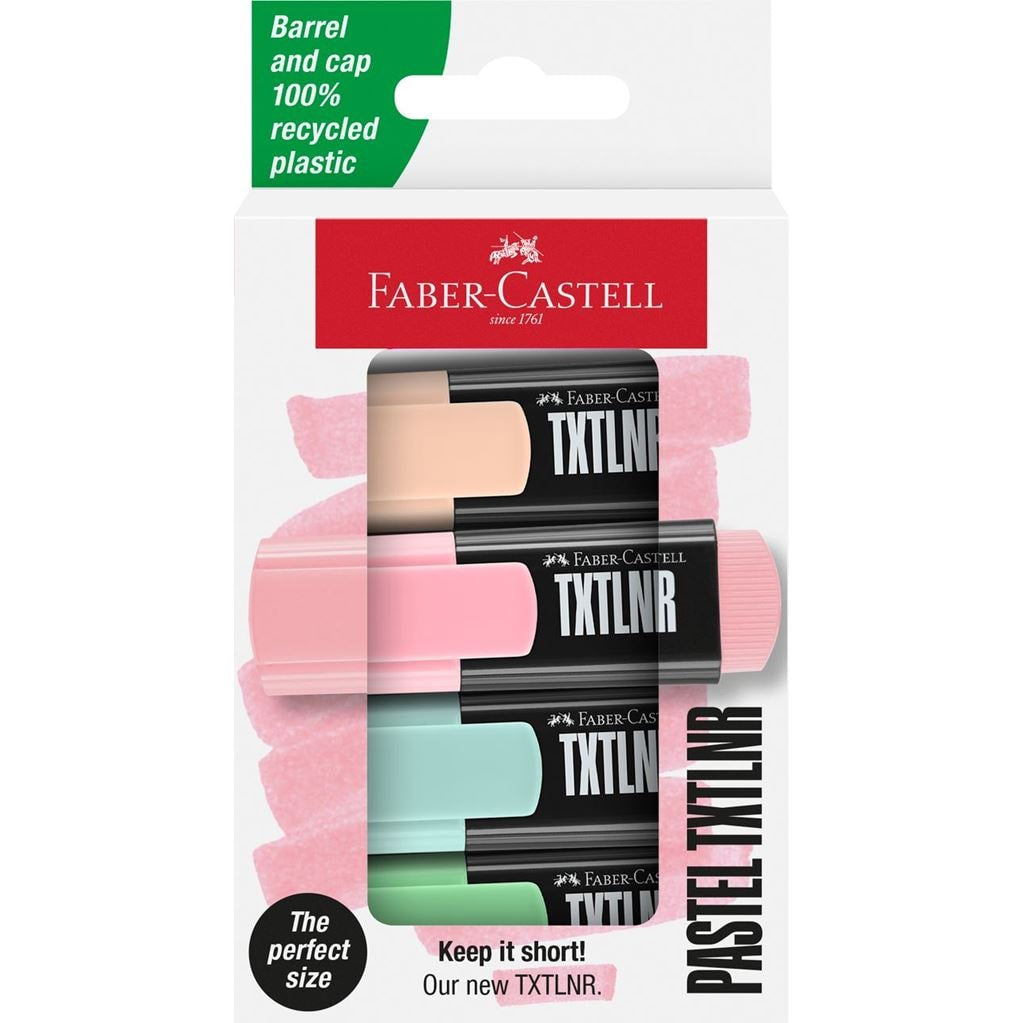 Faber-Castell Textmarker – 4er Set, Farben: Koralle/Grün/Hellgrün …, Keilspitze 1–5 mm