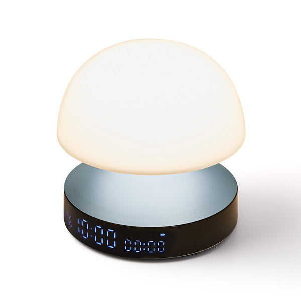 Lexon Lichtwecker Mina Sunrise – digital – 11 × 11 cm, hellblau, Aluminium, USB, Wecktöne