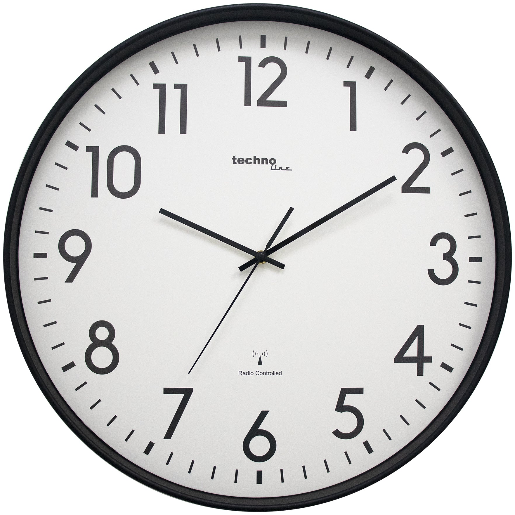 Technoline Wanduhr – Funk, analog, Ø 50,5 cm, schwarz, Kunststoff