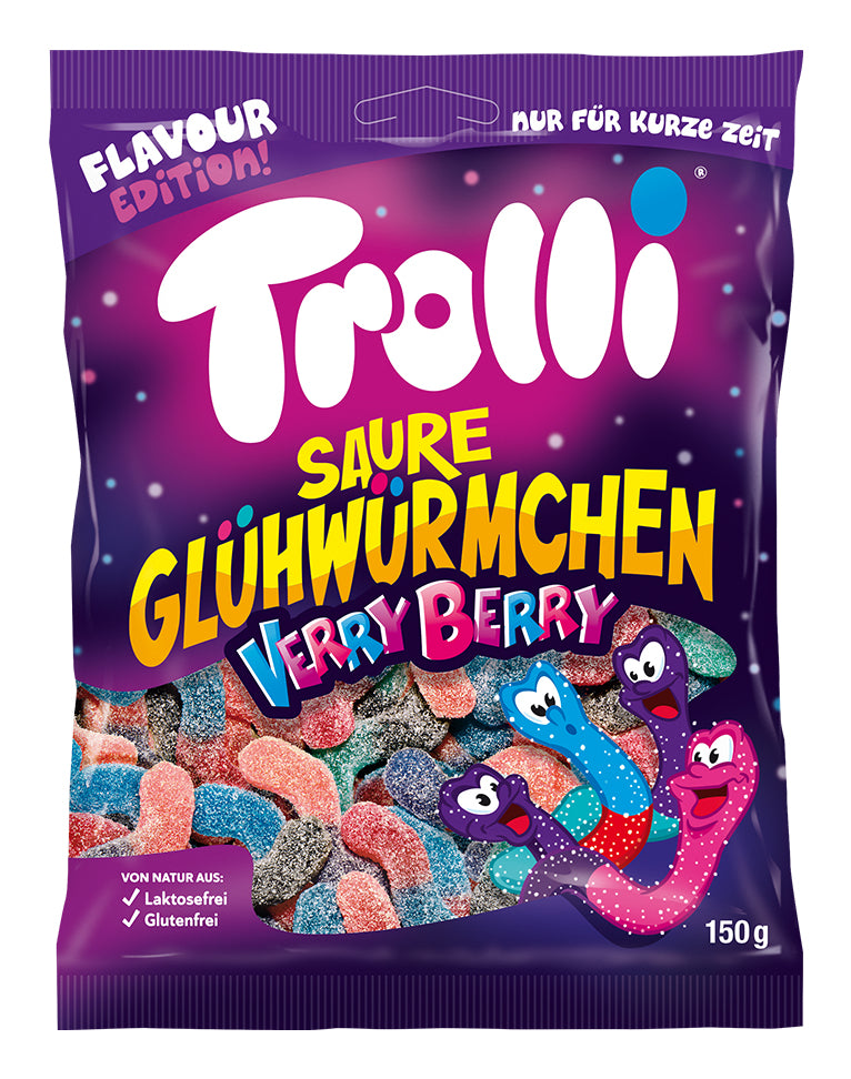 Trolli Saure Glühwürmchen Verry Berry Gummibonbons, glutenfrei – 200 g