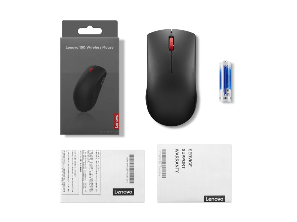 Lenovo 150 – Maus – Kabellos (2,4 GHz), beidhändig, Schwarz