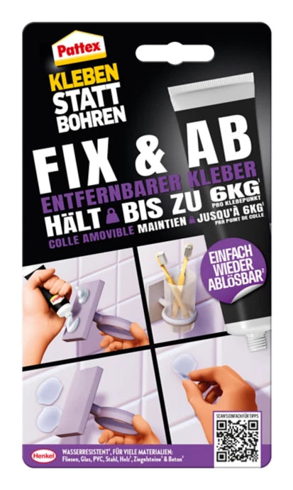 Pattex Kleben statt Bohren Montagekleber Fix & Ab Tube – transparent – 44 g