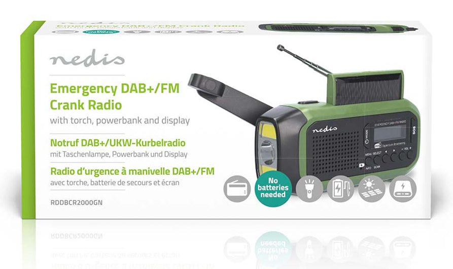 Nedis Notfallradio – Tragbares DAB+ Radio, UKW, 15 h Akku – Grün/Schwarz