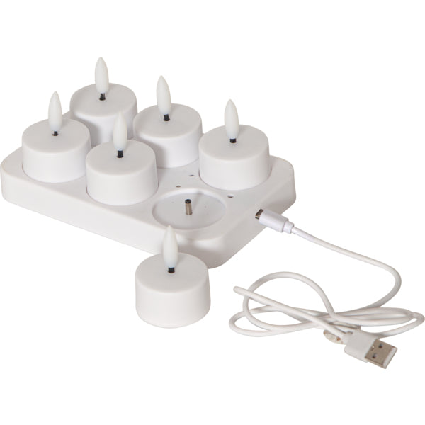 Star Trading LED-Teelicht – Akku, 6er-Pack, IP20, 4 cm – Weiss