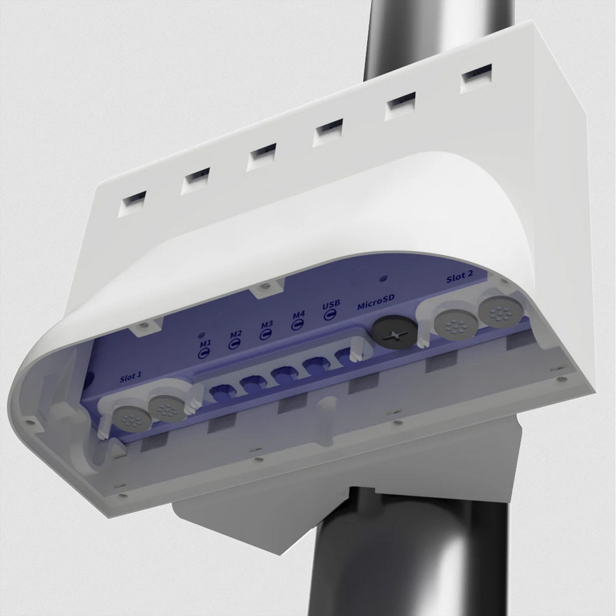 Mobotix Chameleon S74 Halterung – PETG, 260 × 241 × 127 mm – für MOBOTIX S74, M73-Stange – Weiss