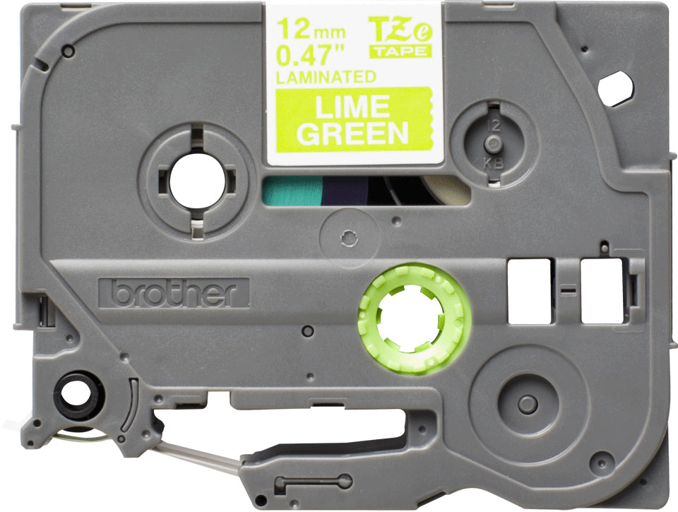 Brother Schriftband – 12 mm × 5 m, limettengrün, weiss