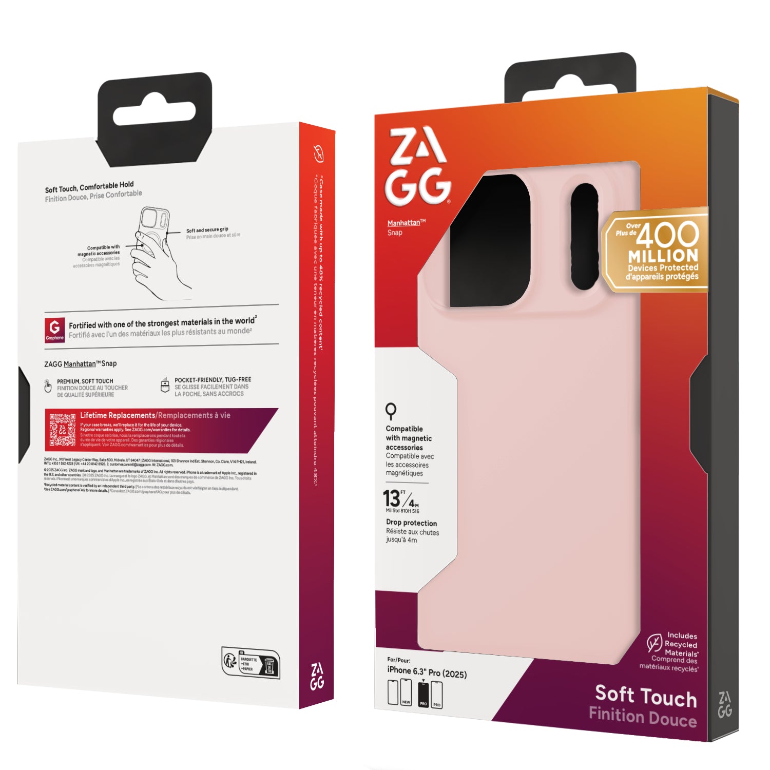 ZAGG Manhattan Snap – Backcover – für Apple iPhone 17 Pro, MagSafe, Graphen+Silikon, Pink, bis 4 m Sturzsicherung
