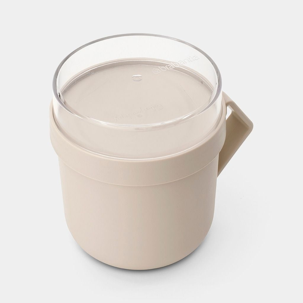 Brabantia Suppentasse – 600 ml, 13,0 × 11,0 × 13,0 cm, Kunststoff, Beige, mit Deckel, spülmaschinenfest